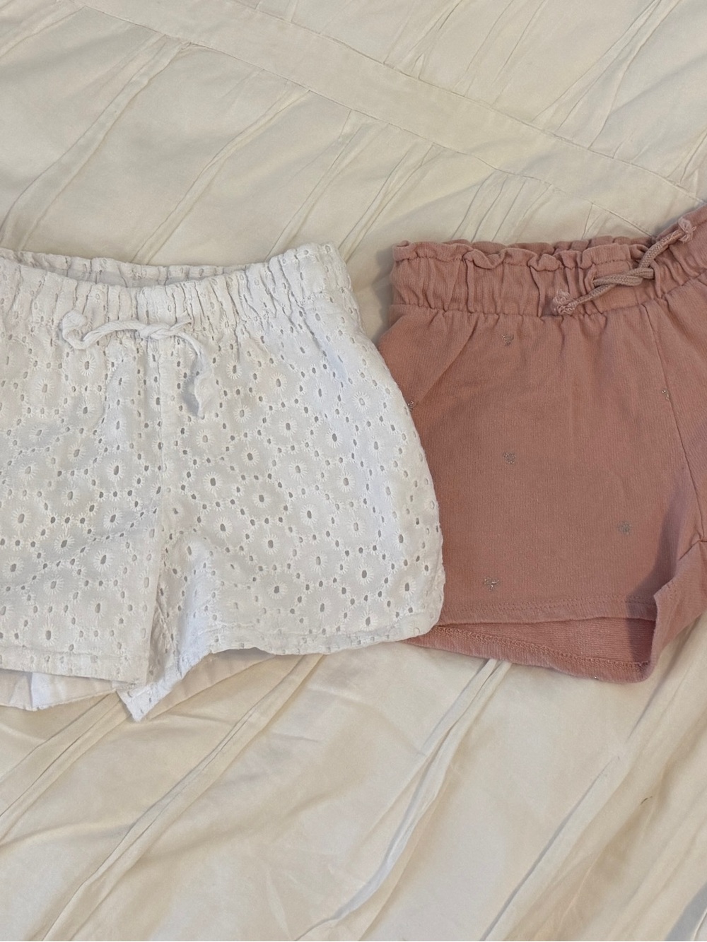 Girls' White Eyelet & Dusty Pink Shorts Set